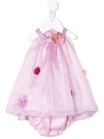 La Stupenderia Babies' Floral-appliqué Sleeveless Dress In Pink