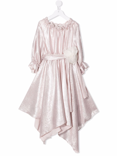 La Stupenderia Kids' Metallic Asymmetric-hem Dress In Pink