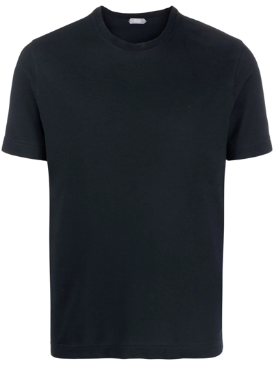 Zanone Blue Cotton T-shirt In Black