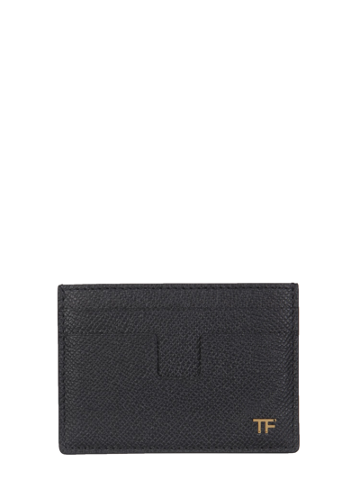 Tom Ford Logo Leather Money Clip W/ Card Slots In Black