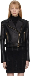 Balmain Chain Quilted-sleeves Leather Crop Biker Jacket In 0pa Noir