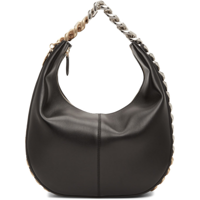 Stella Mccartney Frayme Zipit Small Chain-embellished Vegetarian Leather Shoulder Bag In Black