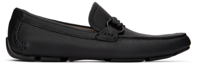 Ferragamo Front Buckle Leather Driver Loafers In Black