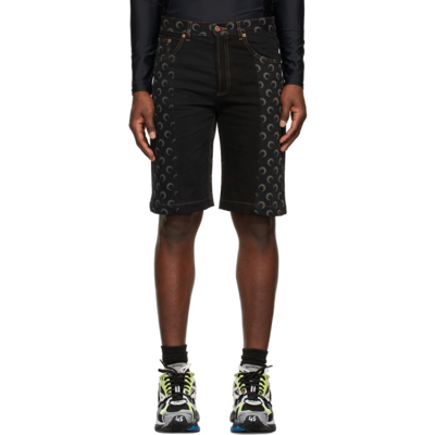 Marine Serre Crescent Moon Panelled Denim Shorts In Black