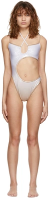 Andreädamo Ssense Exclusive Beige & White Asymmetric Swimsuit In 002 0476 Nu