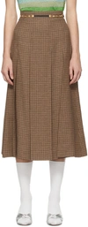 GUCCI BROWN PLEATED DOUBLE G CHAIN SKIRT