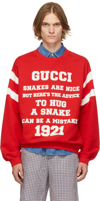 Gucci Red Felted Cotton Jersey Sweatshirt