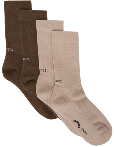 Socksss Two-pack Brown & Beige Cotton Socks In Camel Horse/golden B