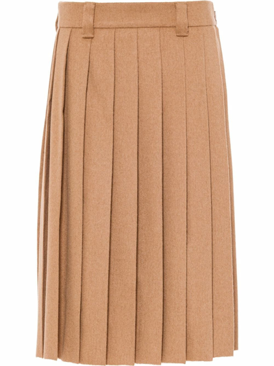 Miu Miu Fully-pleated Skirt In Camel Brown