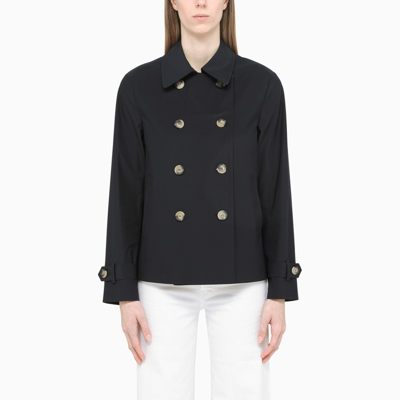 Harris Wharf London Dark Blue Cropped Double-breasted Trench Coat