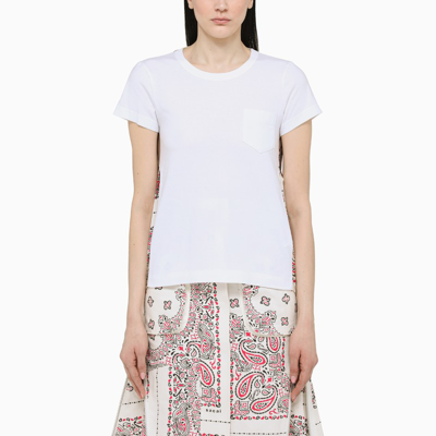 Sacai Paneled Cotton-jersey And Pleated Paisley-print Satin T-shirt In White
