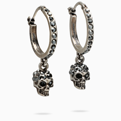 Alexander Mcqueen Gold-tone Brass Skull Earrings In Silver,grey