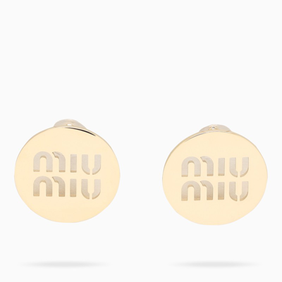 Miu Miu Round Earrings With Logo In Metal