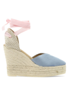 Manebi Wraparound Wedge Espadrilles In Light Blue