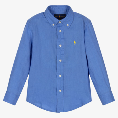 Polo Ralph Lauren Babies' Boys Blue Linen Logo Shirt