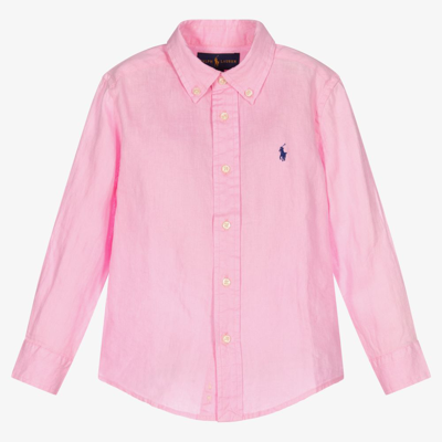 Polo Ralph Lauren Babies' Boys Pink Linen Logo Shirt