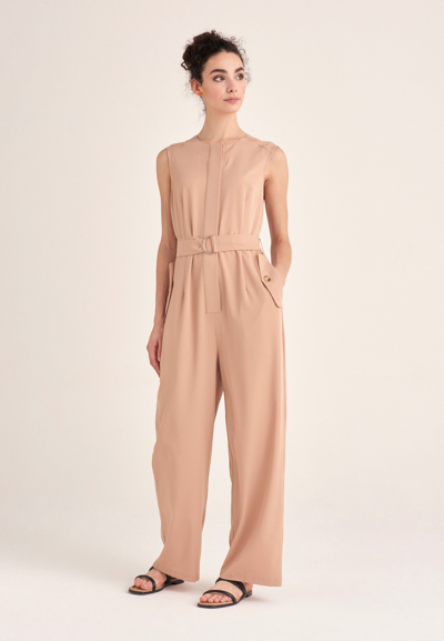 Paisie Sleeveless Utility Jumpsuit In Neutral,brown