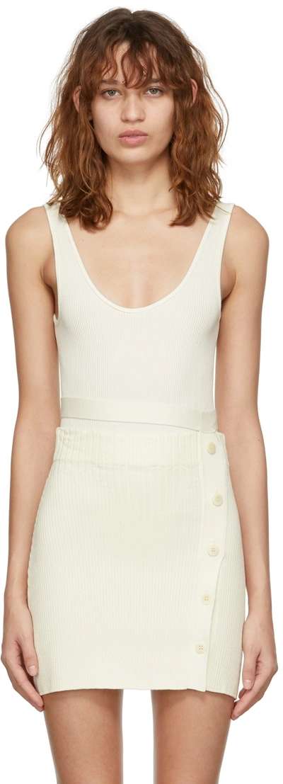 Andreädamo White Ribbed Bodysuit In 000 0474 Ivory