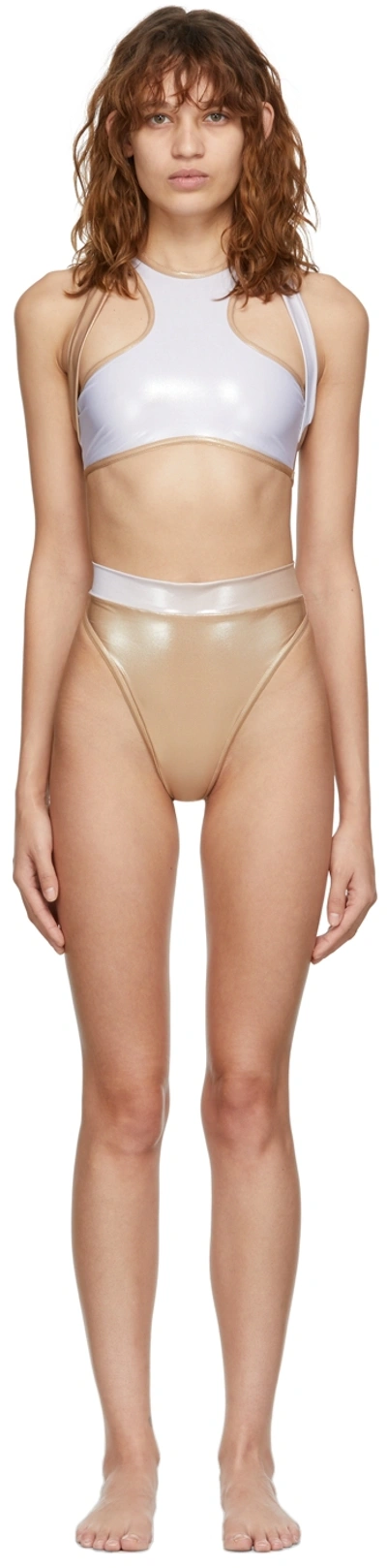 Andreädamo Ssense Exclusive White & Beige Wet Halter Bikini In 002 0476 Nu