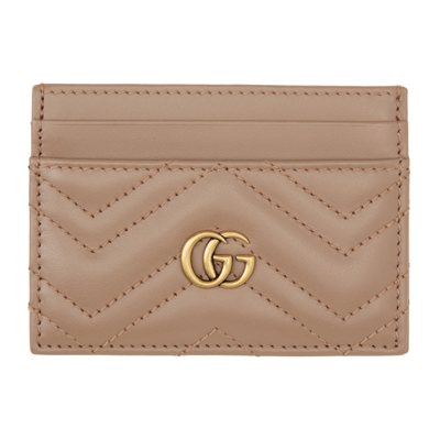 Gucci Beige Gg Marmont Card Holder In Pink