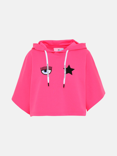 Chiara Ferragni Fuchsia Cotton Eye Star Cropped Sweatshirt In Pink