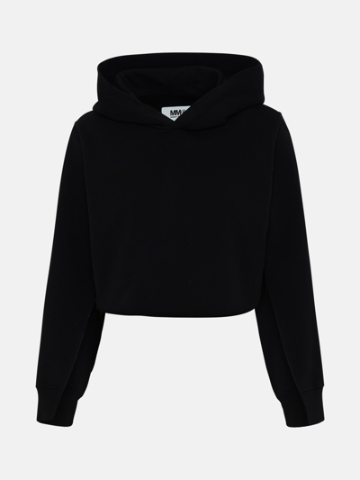 Mm6 Maison Margiela Cropped Sweatshirt W/ Split Sleeves In Black