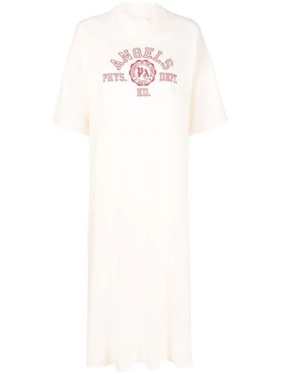 Palm Angels College Logo-print T-shirt Dress In Off White Red