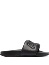 Ambush Quilted Lettering Logo Sliders Woman Sandals Black Size 8 Calfskin In Black