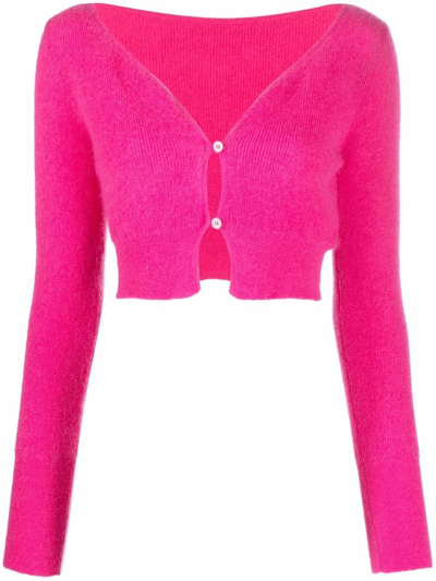 Jacquemus Alzou Cropped Mohair-blend Cardigan In Pink