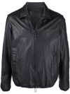 Emporio Armani Leather Jacket With Stand-up Collar In Black