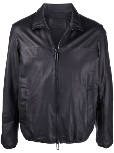 Emporio Armani Drawstring Hem Biker Jacket In Blue