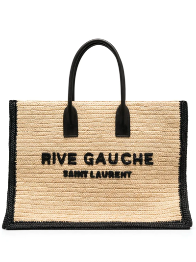 Saint Laurent Rive Gauche印花拉菲草托特包 In Nude