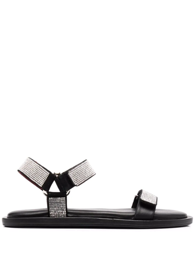 Staud Crystal-embellished Touch-strap Sandals In Black