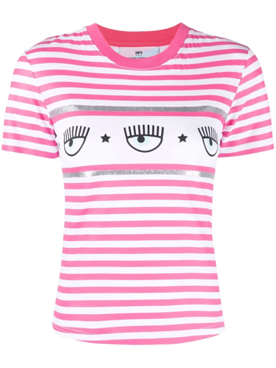 Chiara Ferragni Eye-motif Striped T-shirt In Rosa