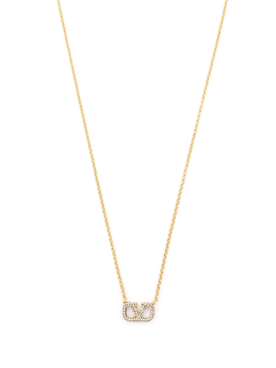 Valentino Garavani Vlogo Signature Crystal-embellished Necklace In Gold