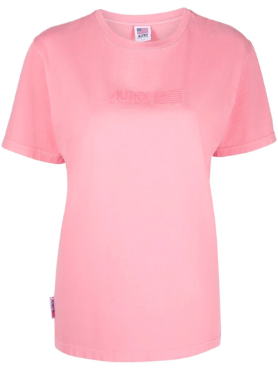 Autry Embossed-logo Cotton T-shirt In Pink
