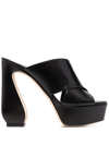 Si Rossi 125mm Platform Leather Mules In Black
