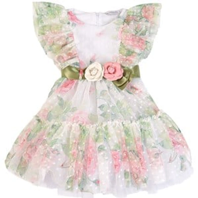 Monnalisa Kids' Girls White & Pink Tulle Dress In Cream