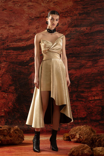Gemy Maalouf Bow Tie Strapless Cocktail Dress In Gold
