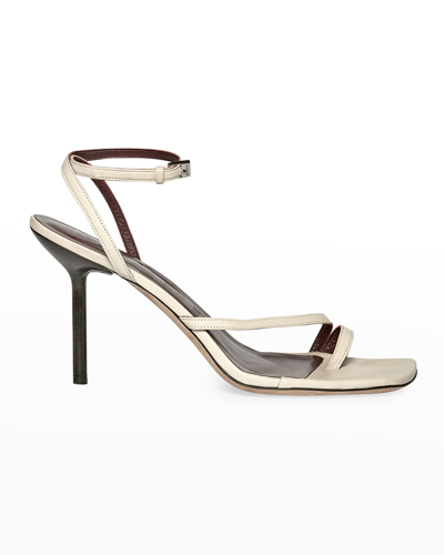 Staud Mona Ankle-strap Leather Stiletto Sandals In Cream