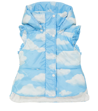 Monnalisa Kids' Cloud Print Hooded Puffer Vest In Blue