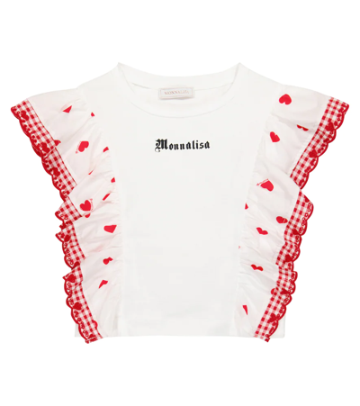 Monnalisa Kids' Girls White Cotton Hearts Top