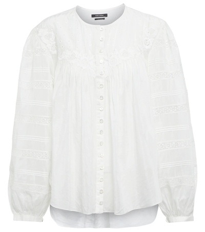 Isabel Marant Band-collar Long-sleeve Blouse In White