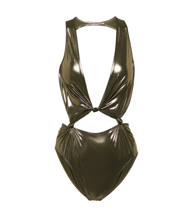 Rick Owens Cutout Lamé Swimsuit In Bronze