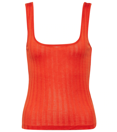 Vince Ribbed-knit Cotton Tank Top In Orange