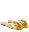 Fendi Baguette Metallic Leather Sandals In Oro+oro