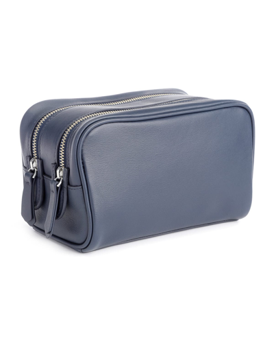 Royce New York Double Zip Leather Toiletry Bag In Navy Blue