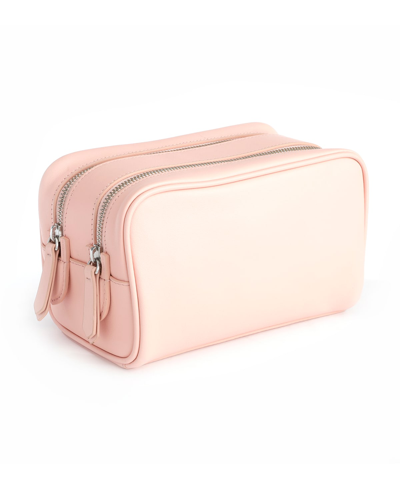 Royce New York Double Zip Leather Toiletry Bag In Blush Pink