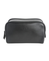 Royce New York Double Zip Leather Toiletry Bag In Black