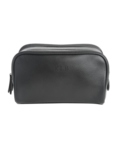 ROYCE NEW YORK MONOGRAMMED DOUBLE ZIP LEATHER TOILETRY BAG